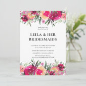 Elegante Wasserfarbe Blumenrosa Bridesmaids Brunch Einladung (Stehend Vorderseite)