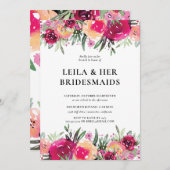 Elegante Wasserfarbe Blumenrosa Bridesmaids Brunch Einladung (Vorne/Hinten)