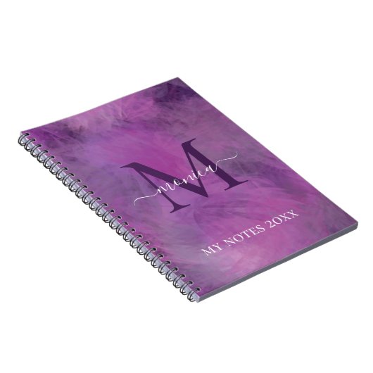 Elegante Wasserfarbe Blumenrosa Lila Mit Monogramm Notizblock (Rechte Seite)