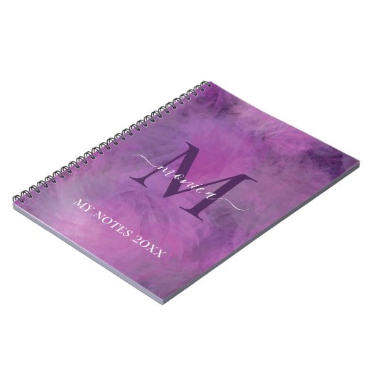 Elegante Wasserfarbe Blumenrosa Lila Mit Monogramm Notizblock (Linke Seite)