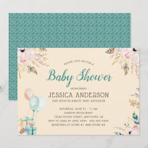 Elegante Wasserfarbe Boho-Baby-Party Einladung
