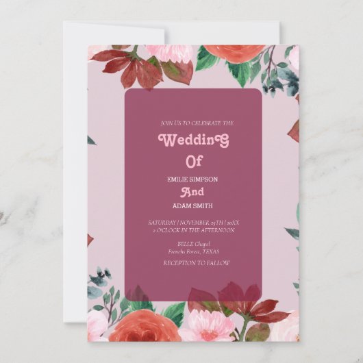 elegante Wasserfarbe BOHO FLORAL WEDD Einladung (Vorderseite)