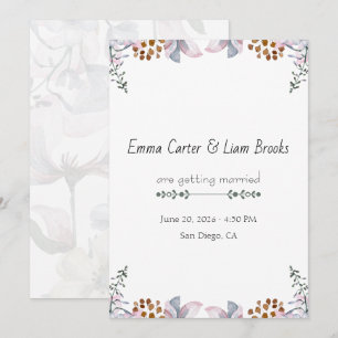 Elegante Wasserfarbe Botanische Florale Hochzeit Einladung