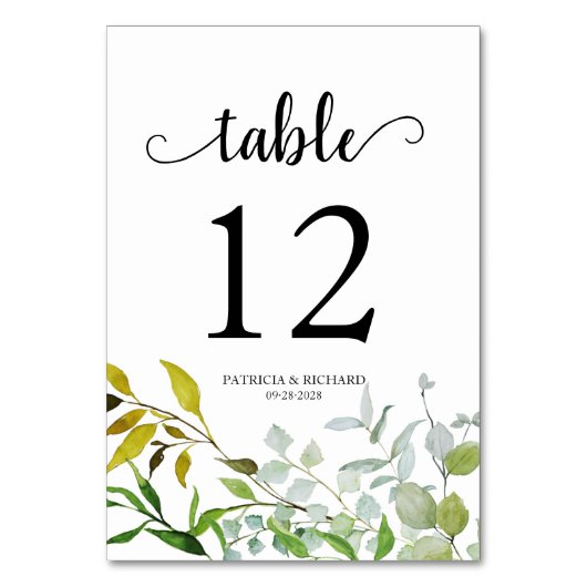 Elegante Wasserfarbe Botanische Vegetation Tischnummer (Rückseite)