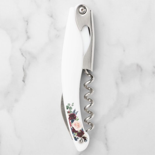 Elegante Wasserfarbe Burgund Blauer Blumenzwiebeln Kellnermesser (Rückseite)