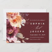 Elegante Wasserfarbe Burgundy Bouquet Blumenhochze Save The Date (Vorderseite)