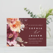 Elegante Wasserfarbe Burgundy Bouquet Blumenhochze Save The Date (Stehend Vorderseite)
