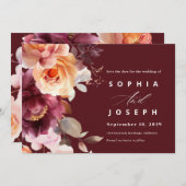 Elegante Wasserfarbe Burgundy Bouquet Blumenhochze Save The Date (Vorne/Hinten)