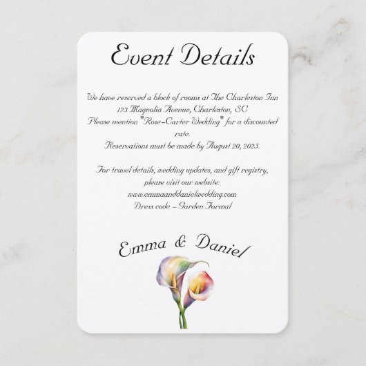 Elegante Wasserfarbe Calla Lilies Romantische Blum Begleitkarte (Vorderseite)