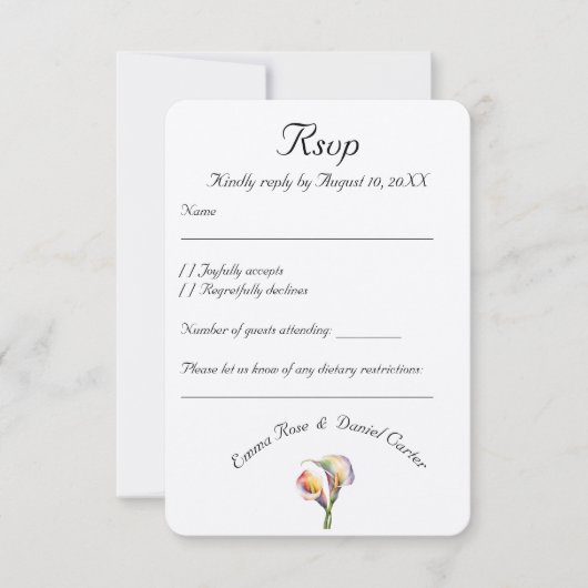 Elegante Wasserfarbe Calla Lilies Romantische Blum RSVP Karte (Vorderseite)