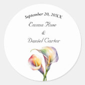 Elegante Wasserfarbe Calla Lilies Romantische Blum Runder Aufkleber (Vorderseite)