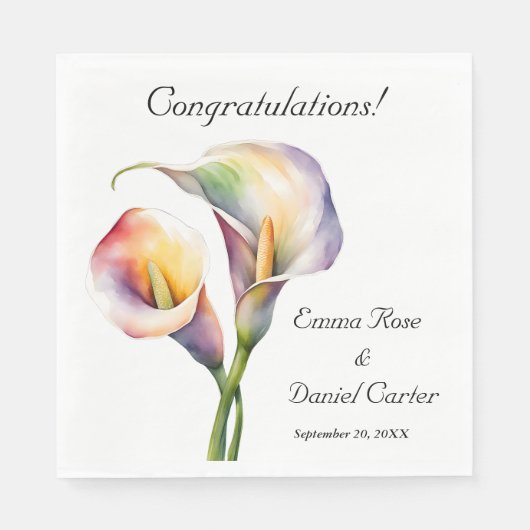 Elegante Wasserfarbe Calla Lilies Romantische Blum Serviette (Vorderseite)