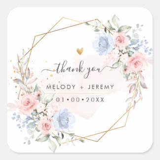 Elegante Wasserfarbe Dusty Blue Blush Pink Vielen Quadratischer Aufkleber