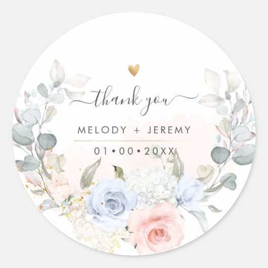 Elegante Wasserfarbe Dusty Blue Blush Pink Vielen Runder Aufkleber (Vorderseite)