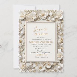 Elegante Wasserfarbe Dusty White Golden Blume Brid Einladung