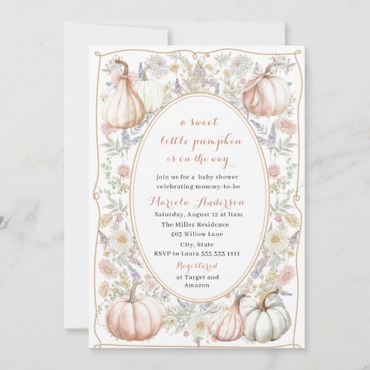 Elegante Wasserfarbe Ein süßer Kürbiskürbis Baby S Einladung (Vorderseite)