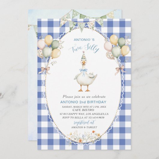 Elegante Wasserfarbe Eine alberne Gans am 2. Gebur Einladung (Vorne/Hinten)