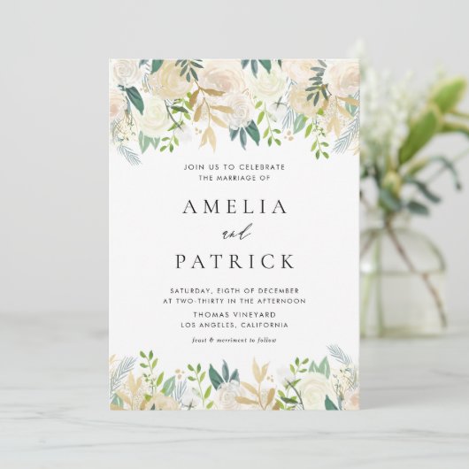 Elegante Wasserfarbe Elfenbeinerbein Einladung (Stehend Vorderseite)