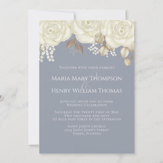 Elegante Wasserfarbe Elfenbeinfarbene Rose Blumenb Einladung (Vorderseite)