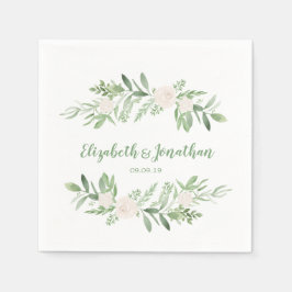 Elegante Wasserfarbe Elfenbeinhochzeit Rose Serviette