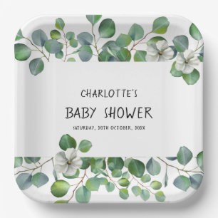 Elegante Wasserfarbe-Eukalyptus-Baby-Party Pappteller