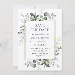 Elegante Wasserfarbe Eukalyptus Florale Hochzeit Save The Date