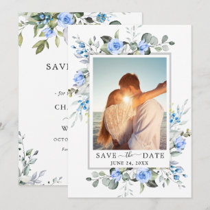 Elegante Wasserfarbe Eukalyptus-Foto-Hochzeitsspar Save The Date