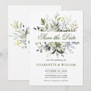 Elegante Wasserfarbe Eukalyptus Grünzeug Hochzeit Save The Date