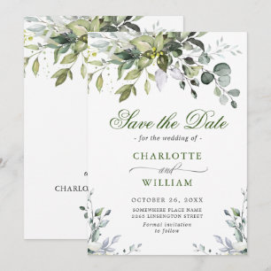 Elegante Wasserfarbe Eukalyptus-Grünzeug-Hochzeit Save The Date
