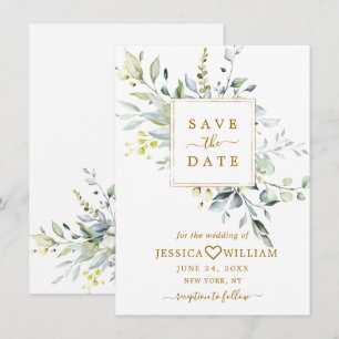 Elegante Wasserfarbe Eukalyptus-Grünzeug-Hochzeit Save The Date