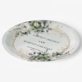 Elegante Wasserfarbe-Eukalyptus-Hochzeitspapiertel Pappteller (Schrägansicht)