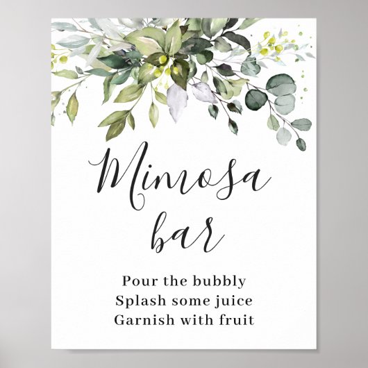 Elegante Wasserfarbe Eukalyptus Mimosa Bar Sign Poster (Vorne)
