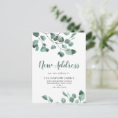 Elegante Wasserfarbe Eukalyptus Moving Ankündigung Postkarte (Stehend Vorderseite)