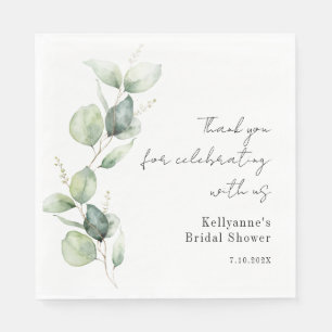 Elegante Wasserfarbe-Eukalyptus-Script-Brautparty Serviette