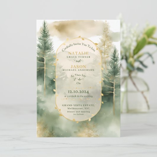 Elegante Wasserfarbe Evergreen tree Rustikale Hoch Einladung (Stehend Vorderseite)