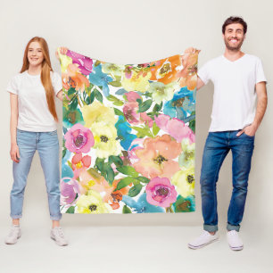 Elegante Wasserfarbe Farbenfrohe Frühlingsflora Fleecedecke