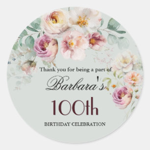 Elegante Wasserfarbe-Floral-100. Geburtstagsbegrüß Runder Aufkleber