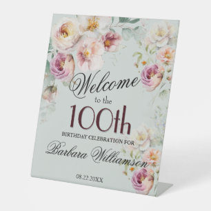 Elegante Wasserfarbe-Floral 100. Geburtstagsbegrüß Sockelschild