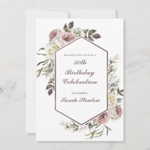 Elegante Wasserfarbe-Floral-50. Geburtstag Einladung
