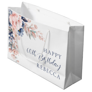 Elegante Wasserfarbe Floral 60. Geburtstag Custom Große Geschenktüte