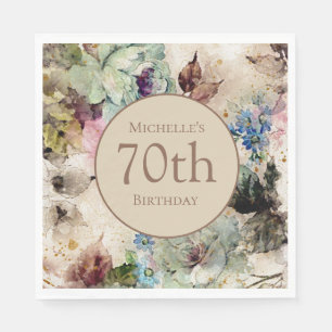 Elegante Wasserfarbe-Floral-70. Geburtstag   Serviette