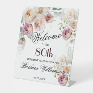 Elegante Wasserfarbe-Floral 80. Geburtstagsbegrüßu Sockelschild