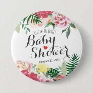 Elegante Wasserfarbe Floral Baby Shower Pinback Button