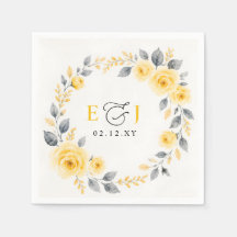 Elegante Wasserfarbe Floral Gelb Grau Hochzeit