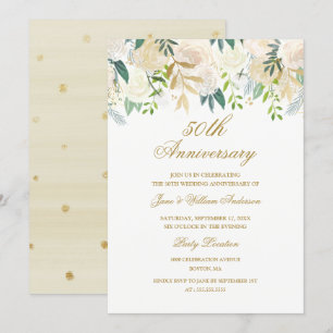 Elegante Wasserfarbe Floral Gold Jubiläum Einladung