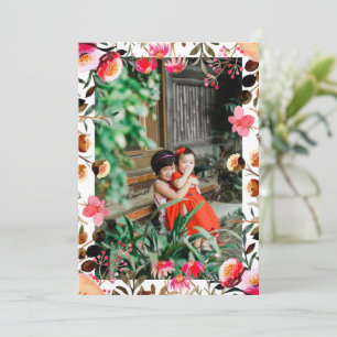 Elegante Wasserfarbe-Floral-Grün-Foto Rot Pink Feiertagskarte