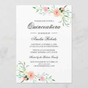 Elegante Wasserfarbe-Floral-Quinceanera-Einladung Einladung