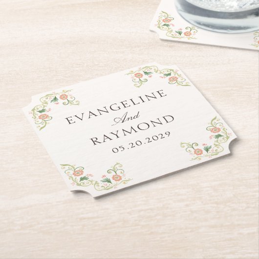 Elegante Wasserfarbe Floral Rokoko Hochzeit  Untersetzer (angewinkelt)