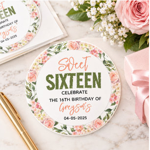 Elegante Wasserfarbe Floral Sweet Sixteen Runder Aufkleber