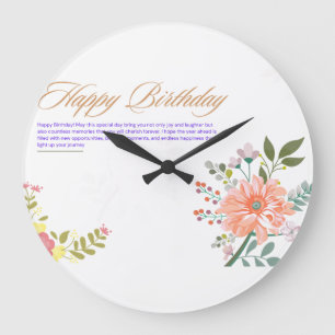 Elegante Wasserfarbe Florale Geburtstagsgrüße Große Wanduhr
